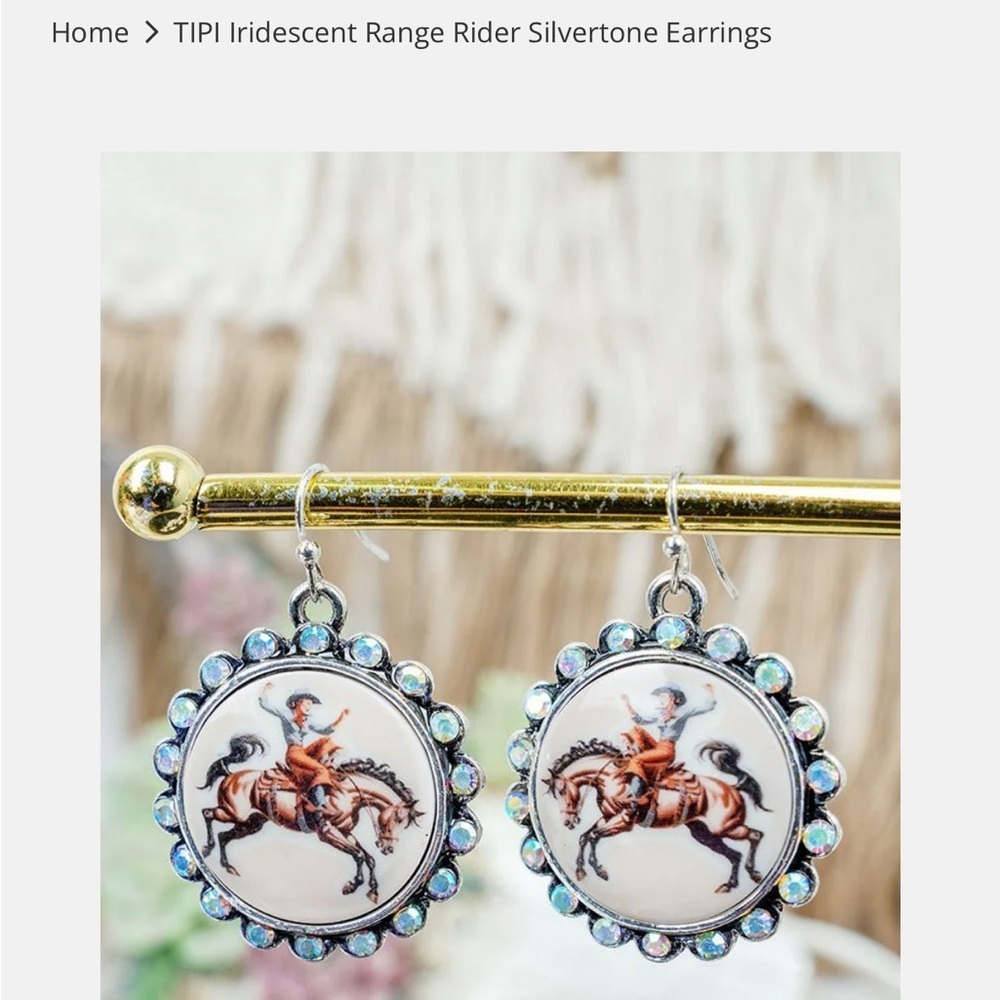 TIPI IRIDESCENT RANGE RIDER SILVERTONE EARRINGS - Picture 2 of 2